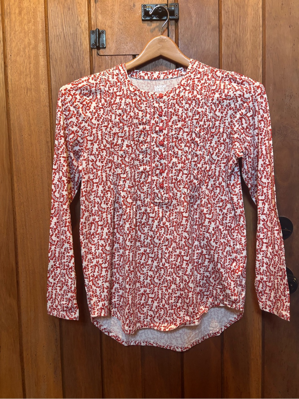Lands' End Red and White Printed Long-Sleeve Top
